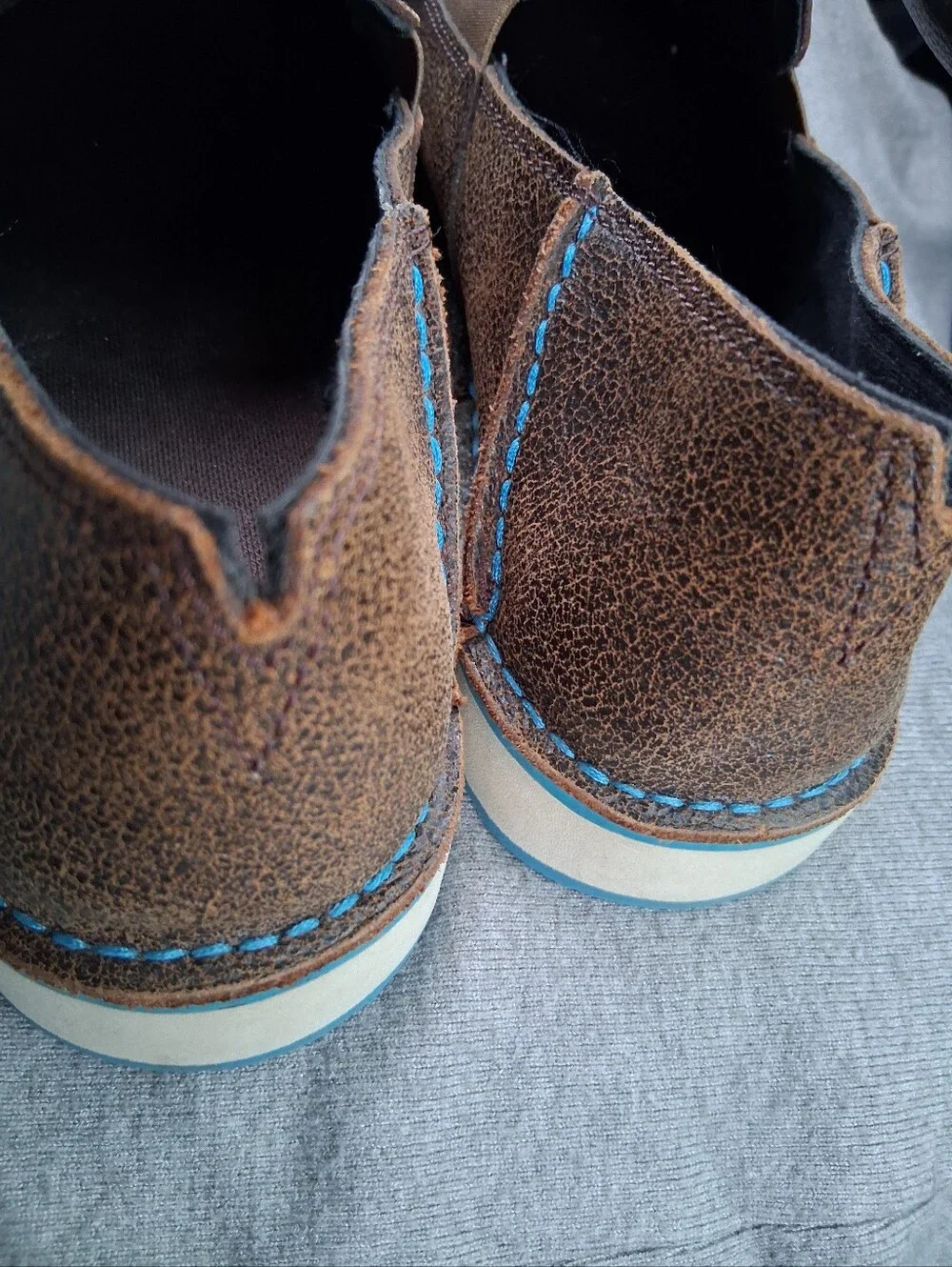 Ariat Brown Leather Slip-On Loafers with Blue Stitching